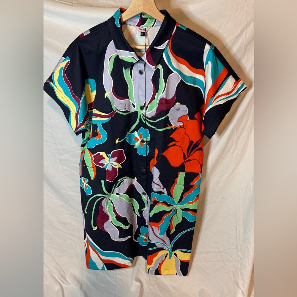 The Kit SS Dottie Cargo Navy Tropics pattern shirt dress in XL - NWT!